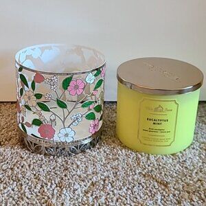 EUCALYPTUS MINT 3 Wick Candle & Flower Candle Holder - Bath & Body Works